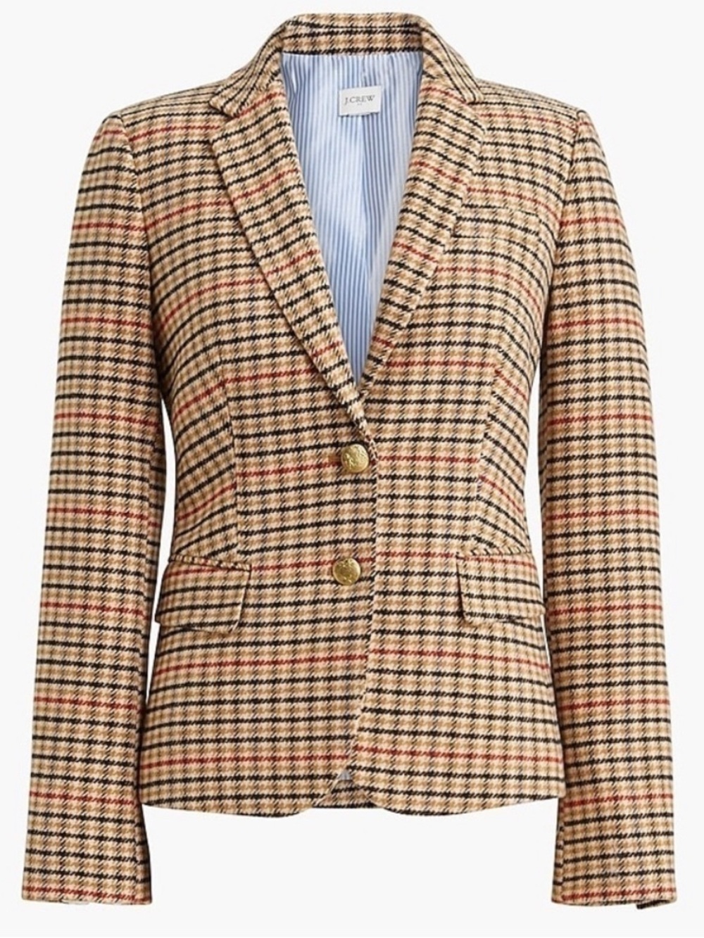 J. Crew Plaid Herringbone Blazer in Tan with Black and Red Accent